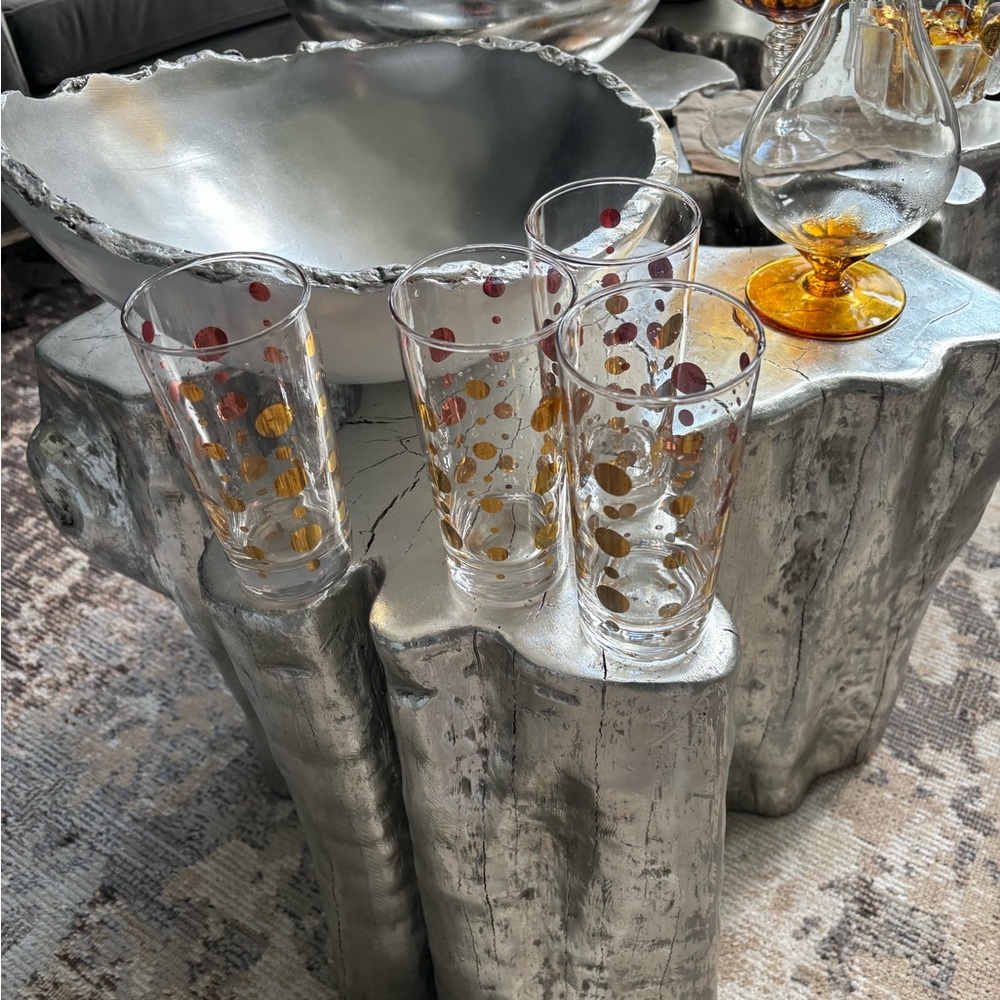 Vintage Fred Press highball glasses @4 gold dots iridescent rainbow 🌈pink